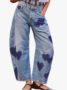 NWT Heart Patch Denim barrell Jeans size XS